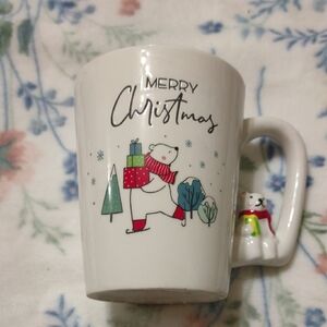Christmas Polar Bear Mug with Red and Green Accents